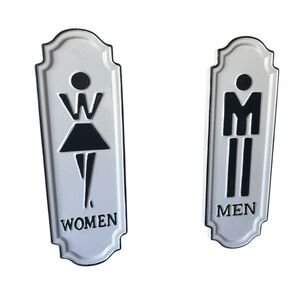 Classic Black and White Restroom Wall Sign Set of Two